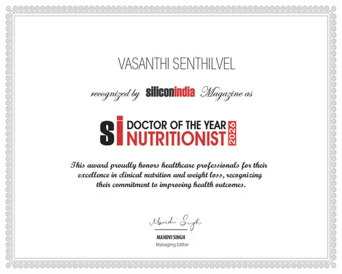 Vasanthi Senthilvel Excellence in Clinical Nutrition and Weight Loss