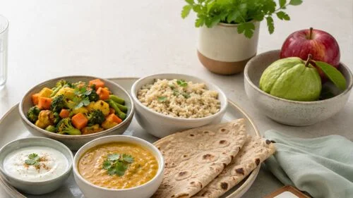 Indian foods and nutrition elements representing Type 1 diabetes nutrition